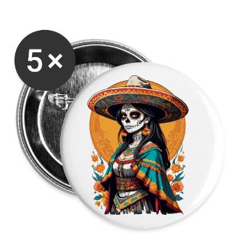Iconique Sugar Skull Mexico Skull Streetwear - Lot de 5 grands badges (56 mm) - blanc - Devant