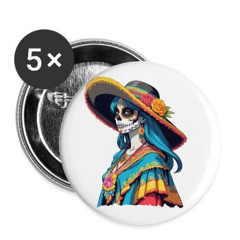 Iconic Sugar Skull Mexican Girl - Buttons large 2.2''/56 mm (5-pack) - white - Front