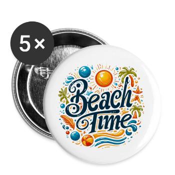 Sommer Sonne Strand Meer Palmen Urlaub - Buttons groß 56 mm (5er Pack) - Weiß - Vorne