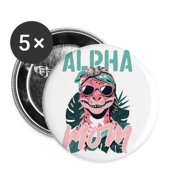 Alpha Maman Drôle Dinosaure Maman Dinos Cool - Lot de 5 grands badges (56 mm) - blanc - Devant