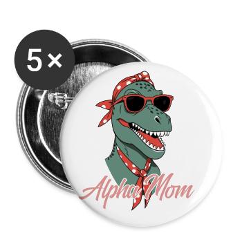 Alpha Mom Lustige ikonische Dinosaurier Mutter - Buttons groß 56 mm (5er Pack) - Weiß - Vorne