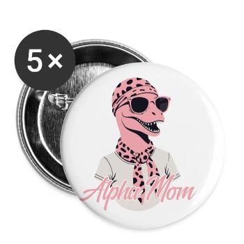 Alpha Maman Drôle Dinosaure Maman Dinos Cool - Lot de 5 grands badges (56 mm) - blanc - Devant