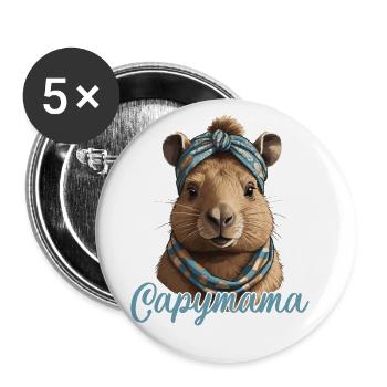 Capymama drôle Capybara conception de fête des mères - Lot de 5 grands badges (56 mm) - blanc - Devant