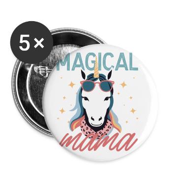 Maman magique Licorne aimant femme élégante - Lot de 5 grands badges (56 mm) - blanc - Devant