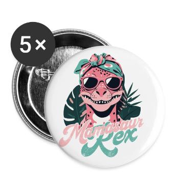 Mamasaur Rex Funny Dinosaur Mother Style - Buttons large 2.2''/56 mm (5-pack) - white - Front