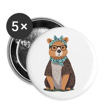 Lustige Capybara Mama Design Wasserschwein Mutter - Buttons groß 56 mm (5er Pack) - Weiß - Vorne