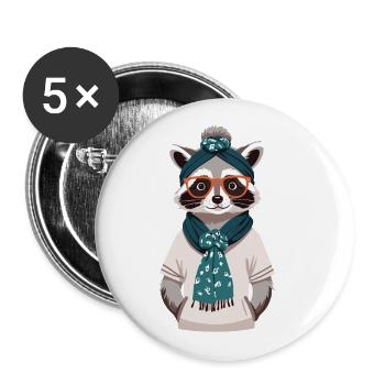 Maman raton laveur amant raton laveur fête des mères - Lot de 5 grands badges (56 mm) - blanc - Devant