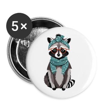 Maman raton laveur amant raton laveur fête des mères - Lot de 5 grands badges (56 mm) - blanc - Devant