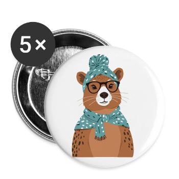 Drôle Capymama Capybara Maman - Lot de 5 grands badges (56 mm) - blanc - Devant