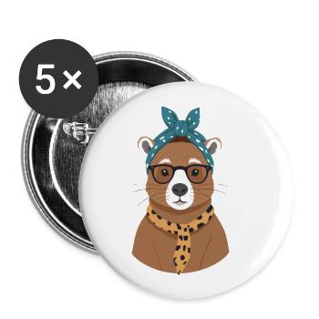 Drôle Capymama Capybara Maman - Lot de 5 grands badges (56 mm) - blanc - Devant