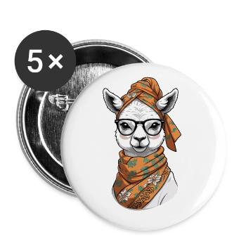 Funny Llama Alpaca Mother Design - Buttons large 2.2''/56 mm (5-pack) - white - Front