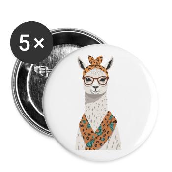 Lama Liebende Mama Lustiges Design Alpaca Motiv - Buttons groß 56 mm (5er Pack) - Weiß - Vorne