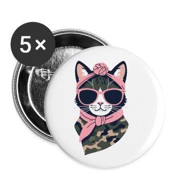 Cute Cat Mom Cat Lover Mom Style - Buttons large 2.2''/56 mm (5-pack) - white - Front