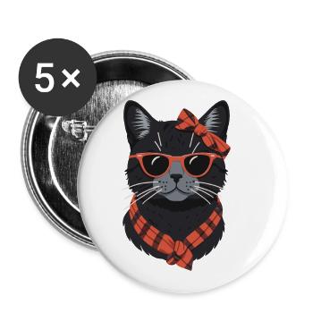 Cute Cat Mom Cat Lover Mom Style - Buttons large 2.2''/56 mm (5-pack) - white - Front