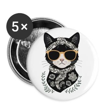 Niedliche Katzenmama Katzenliebhaber Mutti Stil - Buttons groß 56 mm (5er Pack) - Weiß - Vorne