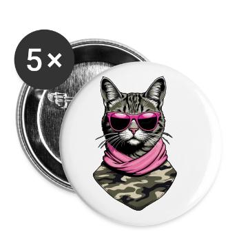 Niedliche Katzenmama Katzenmutter mit Stil - Buttons groß 56 mm (5er Pack) - Weiß - Vorne