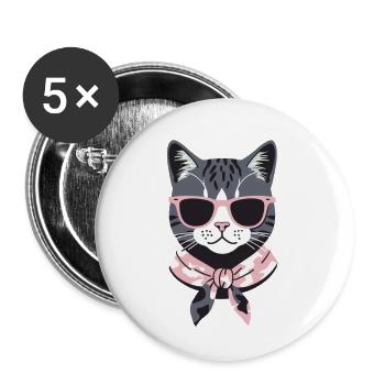 Niedliche Katzenmama und Stilvolle Katzenmutti - Buttons groß 56 mm (5er Pack) - Weiß - Vorne
