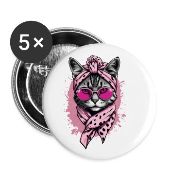 Niedliche Katzenmama Katzenliebhaber Mutti Stil - Buttons groß 56 mm (5er Pack) - Weiß - Vorne
