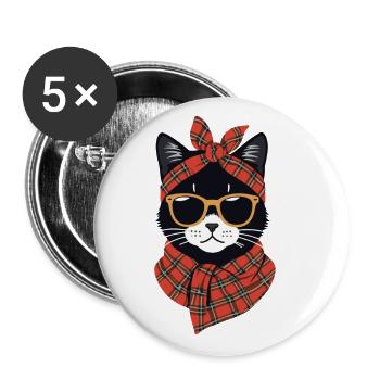Chat mignon maman amoureux des chats style maman - Lot de 5 grands badges (56 mm) - blanc - Devant