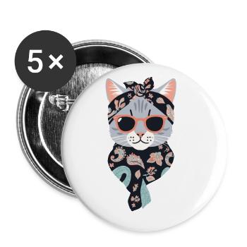 Cute Cat Mom Cat Lover Mom Style - Buttons large 2.2''/56 mm (5-pack) - white - Front