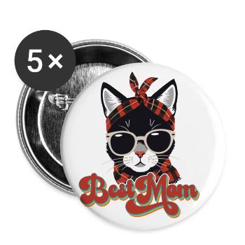 Beste Mom Niedliche Katzenmama Stilvolle - Buttons groß 56 mm (5er Pack) - Weiß - Vorne