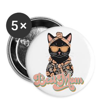 Beste Mom Niedliche Katzenmama Stilvoll - Buttons groß 56 mm (5er Pack) - Weiß - Vorne
