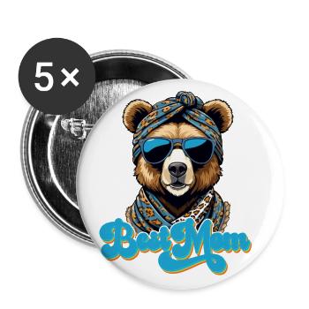 Meilleure maman drôle maman ours mère ours design - Lot de 5 grands badges (56 mm) - blanc - Devant