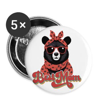 Meilleure maman drôle maman ours fête des mères - Lot de 5 grands badges (56 mm) - blanc - Devant