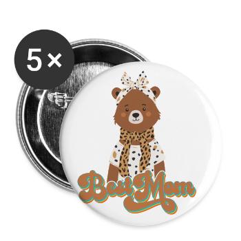 Meilleure maman drôle maman ours mère ours design - Lot de 5 grands badges (56 mm) - blanc - Devant