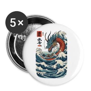 Vintage Ukiyo-E Style Japanese Dragon Art - Buttons large 2.2''/56 mm (5-pack) - white - Front