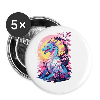 Vintage Vaporwave Stil Japanischer Drache Design - Buttons groß 56 mm (5er Pack) - Weiß - Vorne