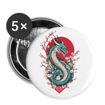 Dragon Anime Fan Japanese Dragon Vintage Style - Buttons large 2.2''/56 mm (5-pack) - white - Front