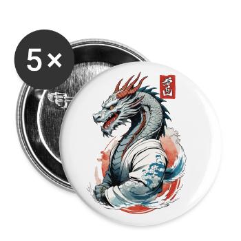 Japanese Dragon Vintage Style with Kanji Sign - Buttons large 2.2''/56 mm (5-pack) - white - Front