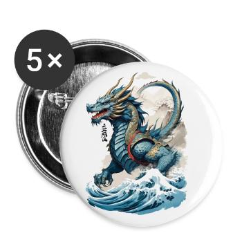 Vintage Ukiyo-E Kunst Japanischer Drache Design - Buttons groß 56 mm (5er Pack) - Weiß - Vorne