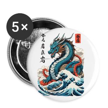 Vintage Ukiyo-E Kunst Japanischer Drache Design - Buttons groß 56 mm (5er Pack) - Weiß - Vorne
