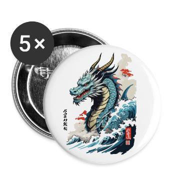 Vintage Ukiyo-E Art Japanese Dragon with Kanji - Buttons large 2.2''/56 mm (5-pack) - white - Front