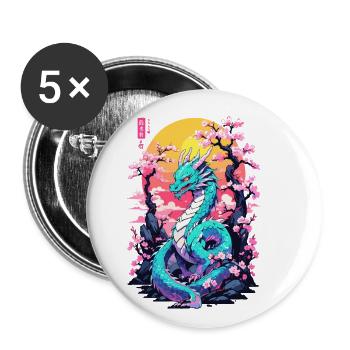 Vintage Vaporwave Kunst Japanischer Drache Design - Buttons groß 56 mm (5er Pack) - Weiß - Vorne