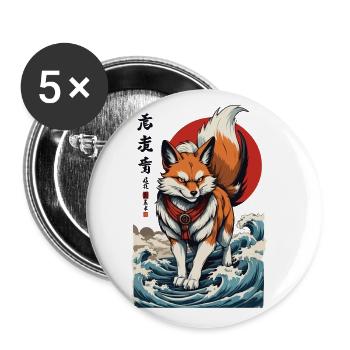 Vintage Ukiyo-E Style Kawaii Fox Spirit Japan - Buttons large 2.2''/56 mm (5-pack) - white - Front