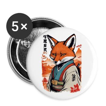 Yokai renard kawaii vintage de style ukiyo-e - Lot de 5 grands badges (56 mm) - blanc - Devant