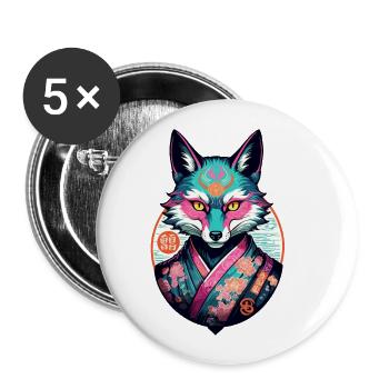 Japanische Kitsune Maske Anime Kawaii Fuchsgeist - Buttons groß 56 mm (5er Pack) - Weiß - Vorne