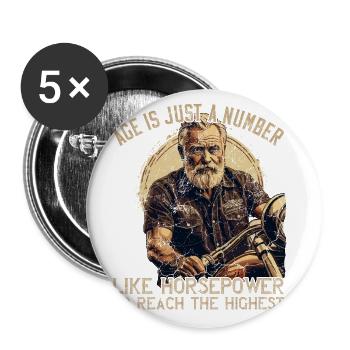 Drôle de motard grand-père moto vintage style rétro - Lot de 5 grands badges (56 mm) - blanc - Devant