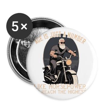 Drôle de motard grand-père moto vintage style rétro - Lot de 5 grands badges (56 mm) - blanc - Devant