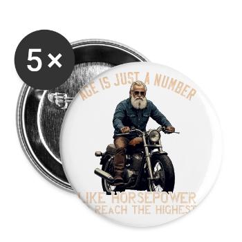 Drôle de motard grand-père moto vintage style rétro - Lot de 5 grands badges (56 mm) - blanc - Devant