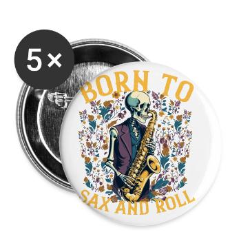 Saxophoniste Rocker Drôle Jazz Musique Design - Lot de 5 grands badges (56 mm) - blanc - Devant