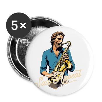 Conception de saxophone amusante pour les amateurs de musique jazz - Lot de 5 grands badges (56 mm) - blanc - Devant
