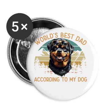 Meilleur chien du monde papa rottweiler motifs drôles - Lot de 5 grands badges (56 mm) - blanc - Devant