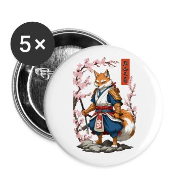 Kitsune Samurai Fox Vintage Ukiyo-e Style - Lot de 5 grands badges (56 mm) - blanc - Devant