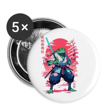 Samurai Frog Aesthetic Vaporwave Style Japan - Buttons large 2.2''/56 mm (5-pack) - white - Front