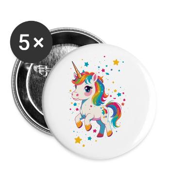 Lustige Einhörner Süßes Einhorn Mädchen Design - Buttons groß 56 mm (5er Pack) - Weiß - Vorne