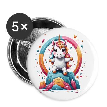 Funny Unicorns Cute Unicorn Girl - Buttons large 2.2''/56 mm (5-pack) - white - Front